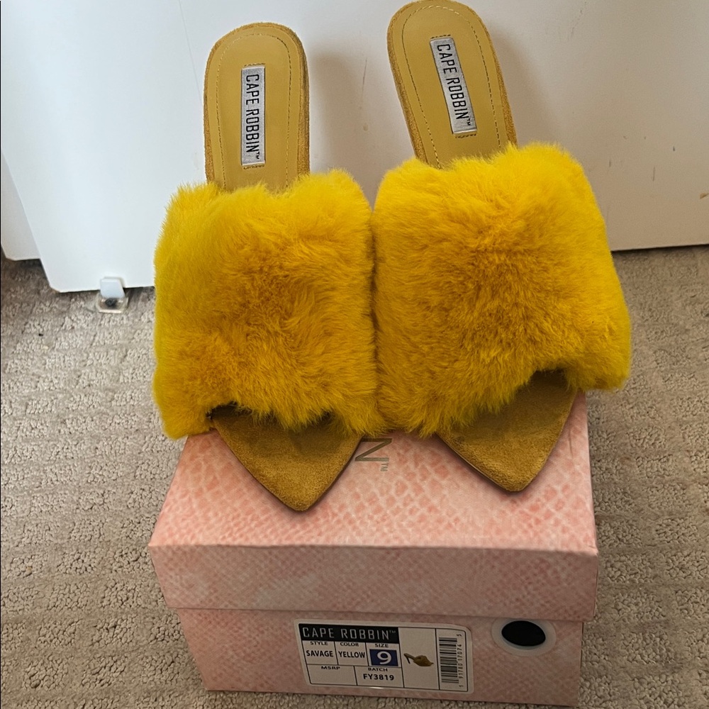 Cape Robbin Vibrant Yellow Fur Mules